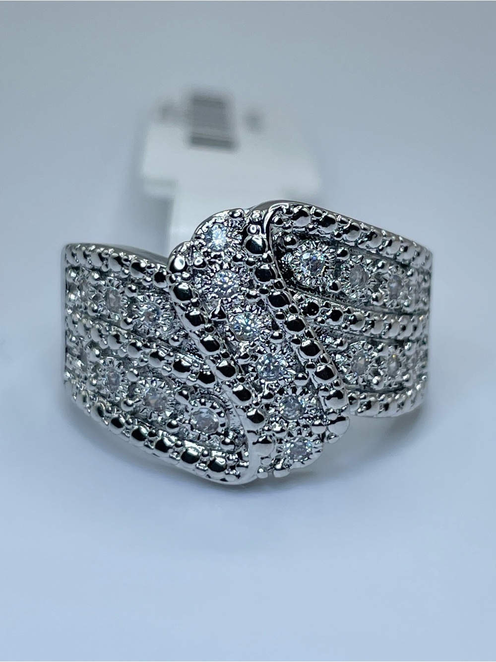 Swarovski Crystal Elements Pave White Crystals Art Deco Wide Band Ring Sz 7
